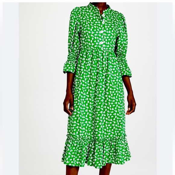KITRI Rosie Green Floral Cotton Midi Dress US Size 4 - Picture 1 of 7